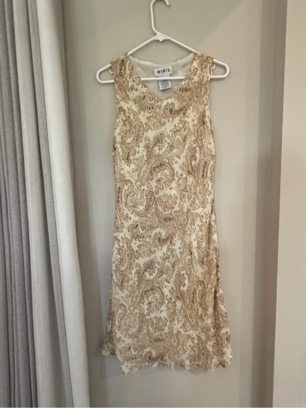 Mixit Cream Slip Dress with Gold Paisley Print